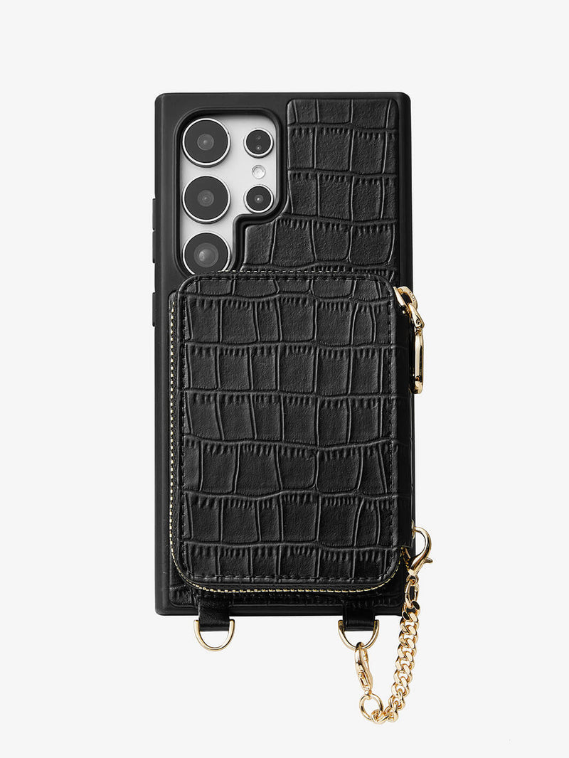 Crocodile Craft Set- Samsung Galaxy Strap Magsafe Compatible Phone Wallet Case with Circle Pouch-Mobile Phone Cases-DETACHABLE WALLET & ROUND POUCH-Green-Samsung S25 Ultra-Custype