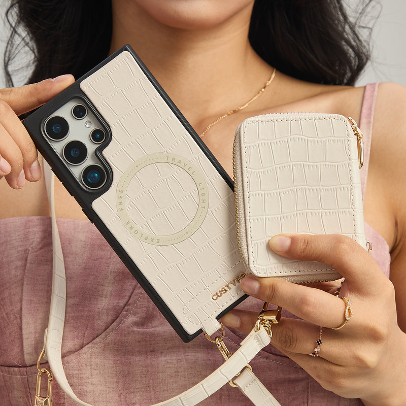 Crocodile Craft Set- Samsung Galaxy Strap Magsafe Compatible Phone Wallet Case with Circle Pouch-Custype