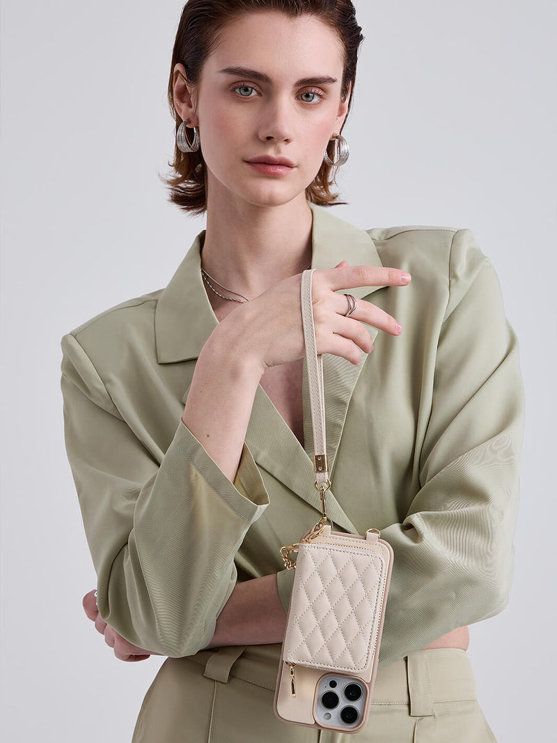 Embroidery Craft Set- Detachable Wireless Charging Crossbody Wallet Phone Case Round Pouch Set-Mobile Phone Cases-DETACHABLE WALLET & ROUND POUCH-Argyle-Black-iPhone 16 Pro Max-Custype