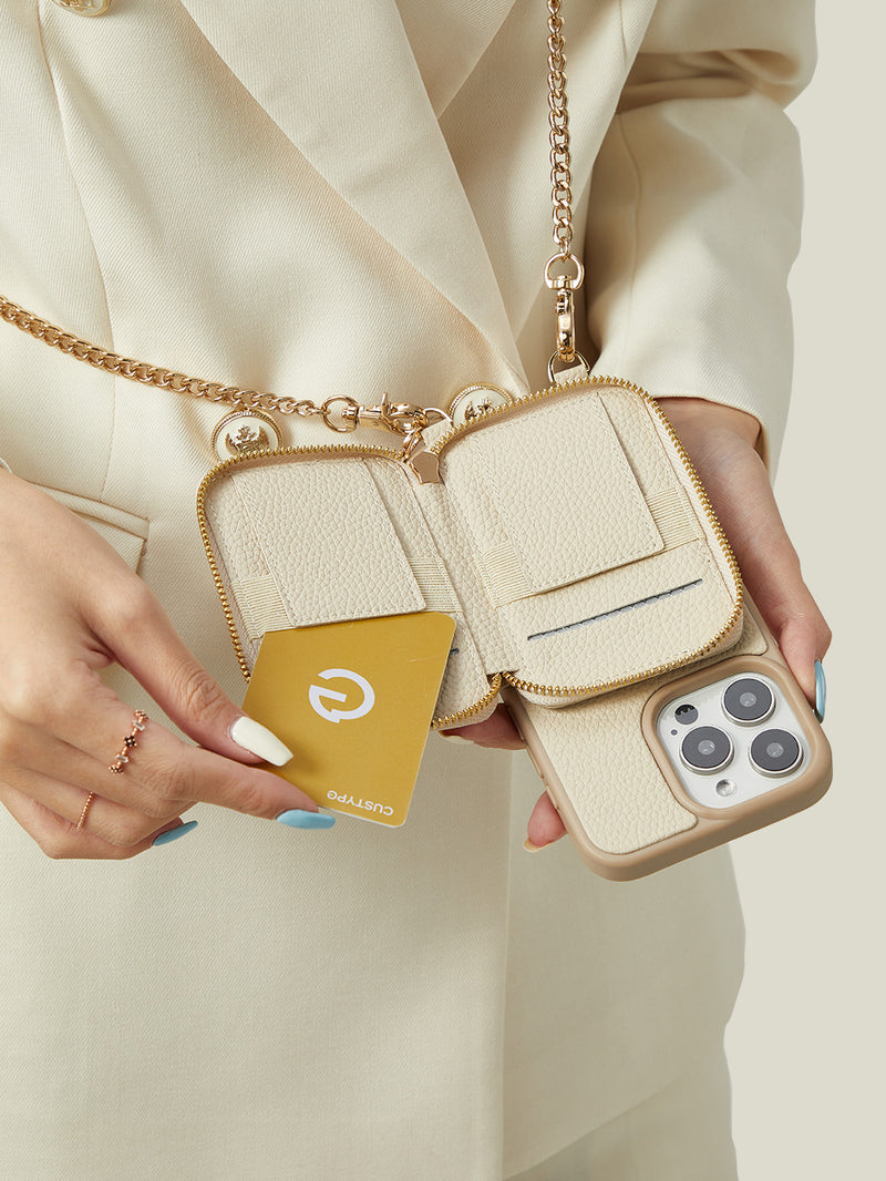 Trendy Chain Series- Magsafe Compatible Wallet Case with Strap for iPhone-Mobile Phone Cases-DETACHABLE WALLET & PHONE POUCH-Orange-iPhone 16 Pro Max-Custype