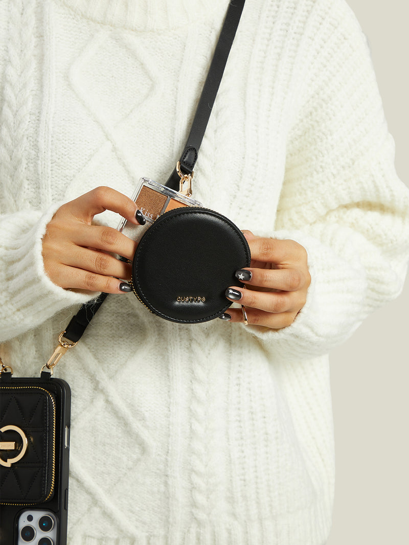 Embroidery Craft Set- Detachable Wireless Charging Crossbody Wallet Phone Case Round Pouch Set-Mobile Phone Cases-DETACHABLE WALLET & ROUND POUCH-Argyle-Black-iPhone 16 Pro Max-Custype