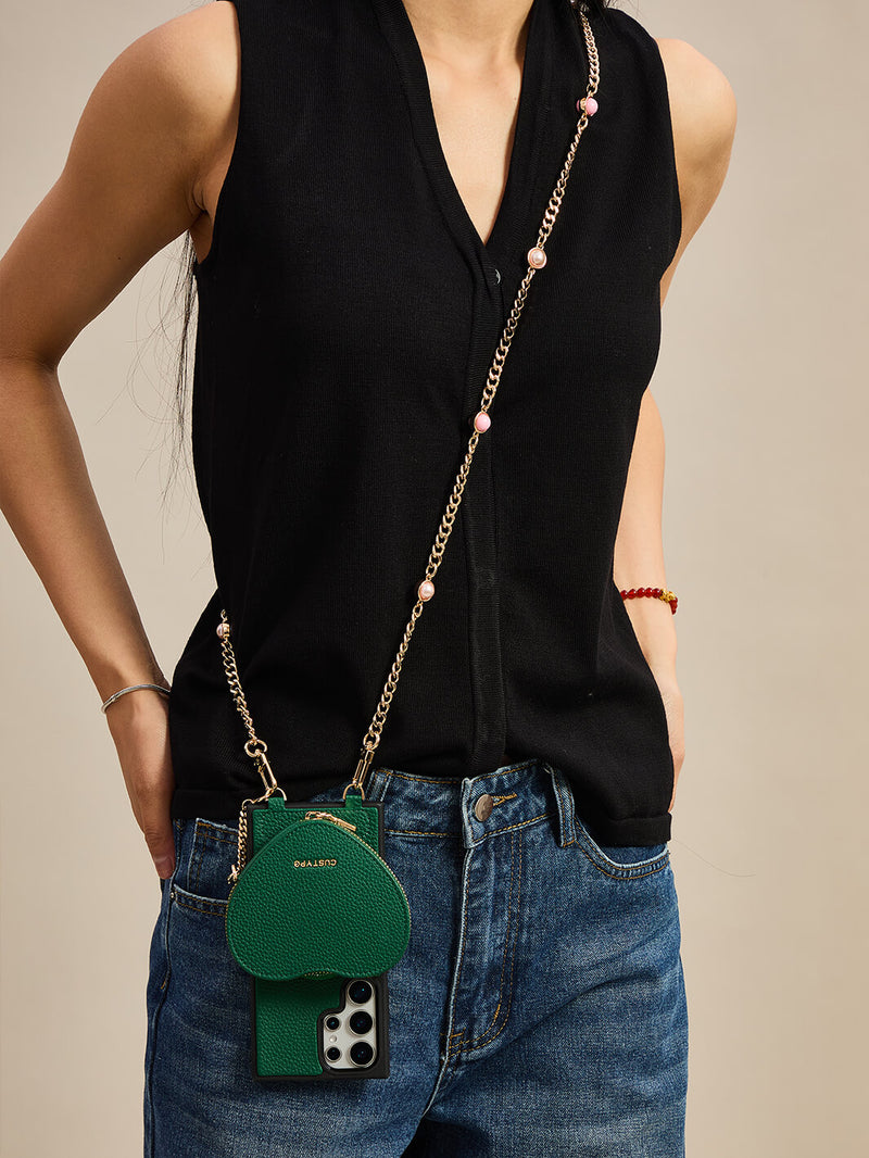 Heart Mate Kit- Samsung Galaxy Magnetic Wallet Case with Body Strap-Mobile Phone Cases-DETACHABLE WALLET & WIRELESS CHARGING-Green-Samsung S25 Ultra-Custype