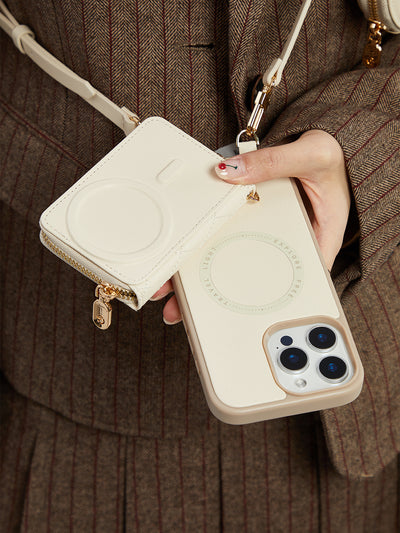 Embroidery Craft Set- Detachable Wireless Charging Crossbody Wallet Phone Case Round Pouch Set