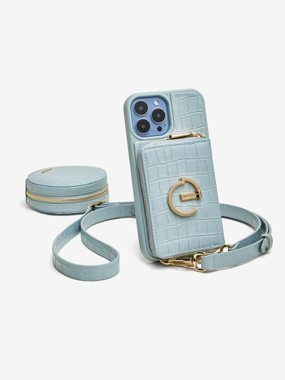 Crocodile Phone Case Round Pouch Set-blue