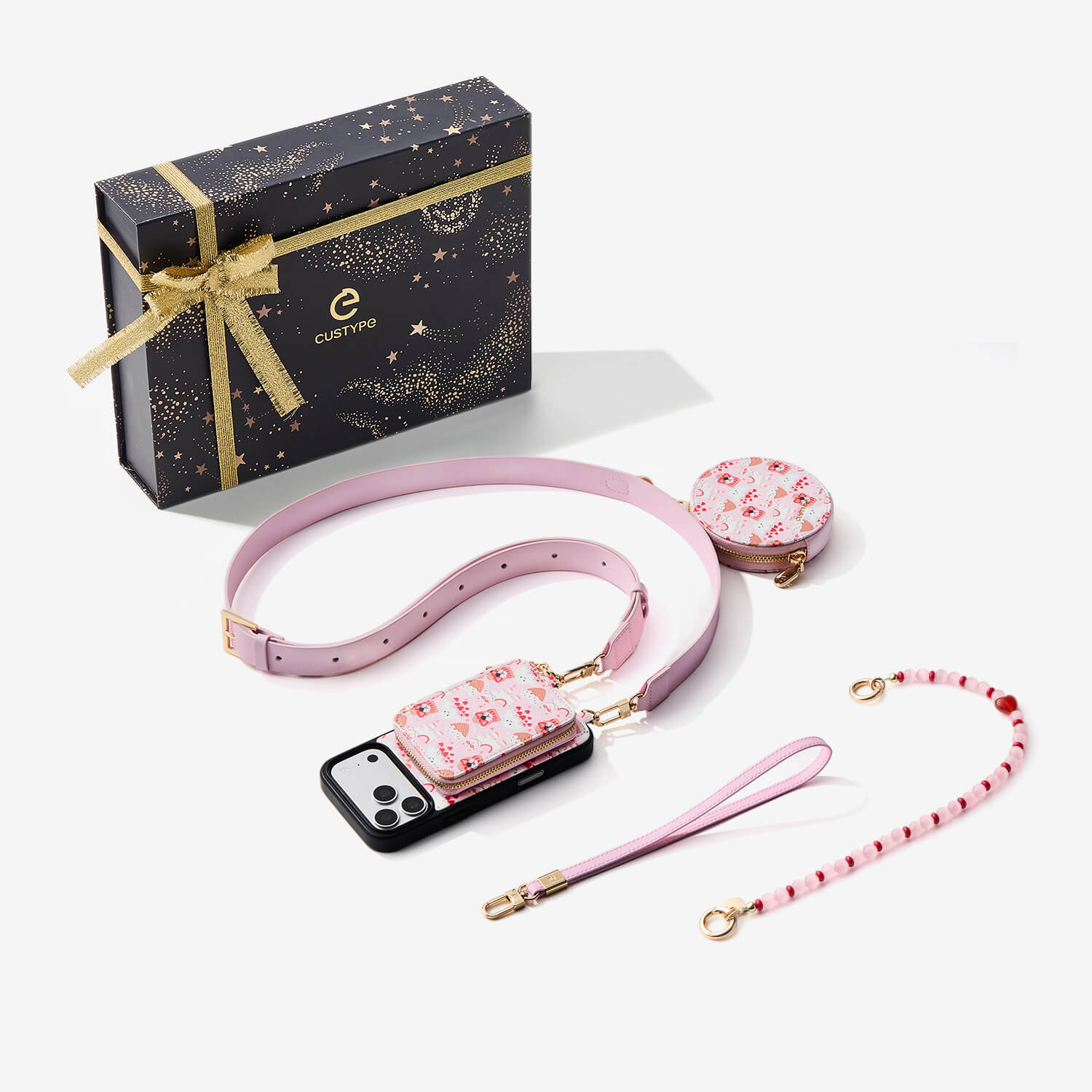スターライトギフトボックス - バレンタインテーマプリント クロスボディ＆ウォレット付きスマホケース