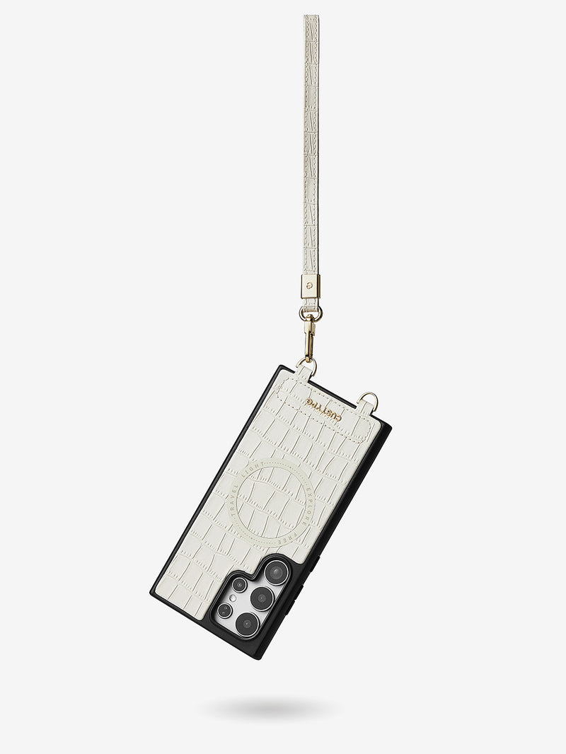 Crocodile Design Set- Samsung Galaxy Magnetic Grip Wallet Phone Case with Carrying Strap-Mobile Phone Cases-DETACHABLE WALLET & WIRELESS CHARGING-Black-Samsung S25 Ultra-Custype