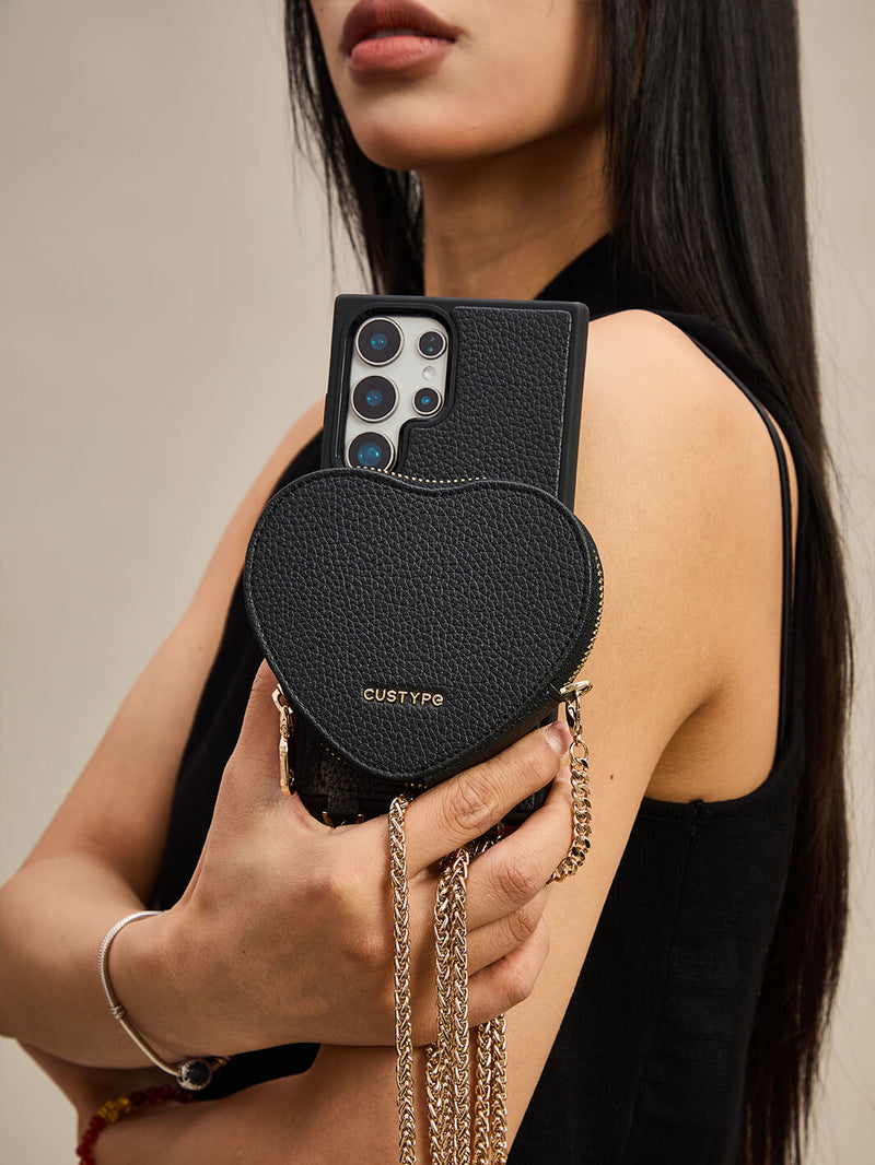 Heart Twist Chain- Samsung Galaxy Magnetic Phone Case with Card Slots & Shoulder Strap-Mobile Phone Cases-DETACHABLE WALLET & WIRELESS CHARGING-Peach Pink-Samsung S25 Ultra-Custype