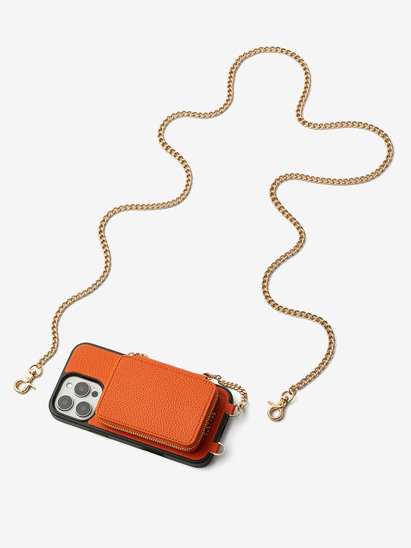 Trendy Chain Series- Magsafe Compatible Wallet Case with Strap for iPhone-Mobile Phone Cases-DETACHABLE WALLET & PHONE POUCH-Orange-iPhone 16 Pro Max-Custype