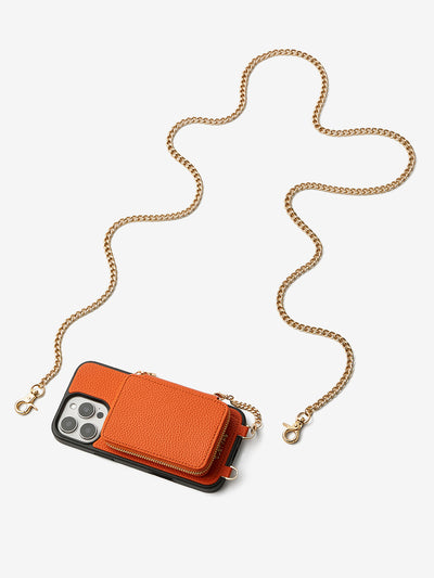 Trendy Chain Series- Magsafe Compatible Wallet Case with Strap for iPhone-Mobile Phone Cases-DETACHABLE WALLET & PHONE POUCH-Orange-iPhone 16 Pro Max-Custype