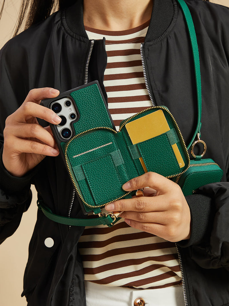 Original Design Set- Samsung Galaxy Wireless Charging Phone Case With AirPods Holder Set-Mobile Phone Cases-DETACHABLE WALLET & ROUND POUCH-Blue-Samsung S25 Ultra-Custype