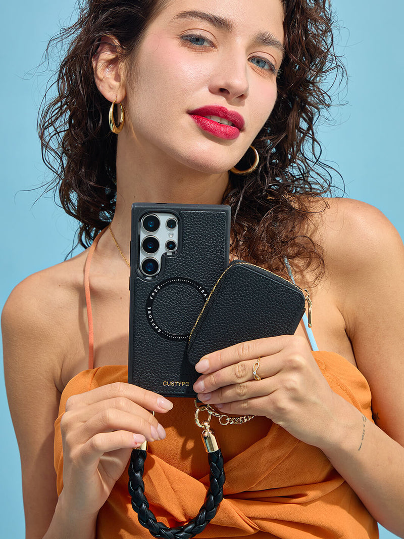 BraidTrend- Samsung Rope Style Wristlet Separable Wallet Phone Case-Mobile Phone Cases-WRISTBAND & PHONE POUCH-Black-Samsung S25 Ultra-Custype