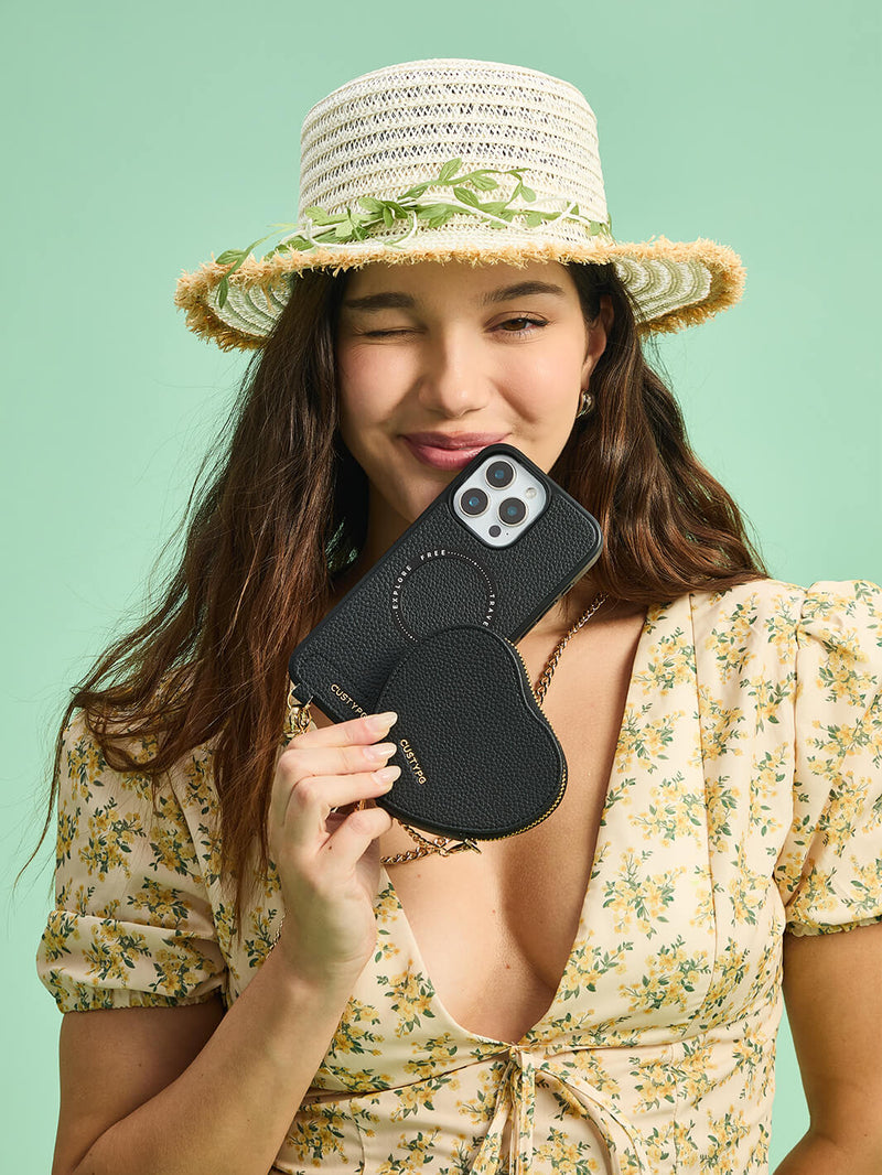 Heart Chain Kit- Wallet Phone Case with Chain Supporting Wireless Charging-Mobile Phone Cases-DETACHABLE WALLET & WIRELESS CHARGING-Green-iPhone 16 Pro Max-Custype