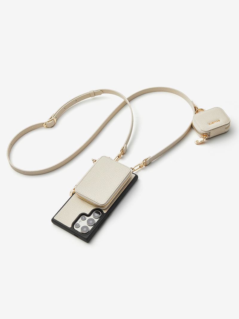 Unique Design Set- Samsung Galaxy Detachable Wireless Charging Phone Case AirPods Pouch Set-Mobile Phone Cases-DETACHABLE WALLET & PHONE POUCH-Beige-Samsung S24 Ultra-Custype