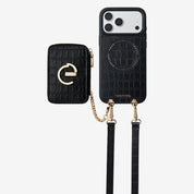 Crocodile Design Set- Detachable Wireless Charging Crossbody E-stand Wallet Phone Case Set - iPhone 17 Pro