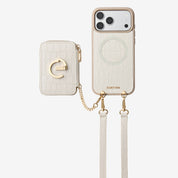 Crocodile Design Set- Detachable Wireless Charging Crossbody E-stand Wallet Phone Case Set - iPhone 17 Pro