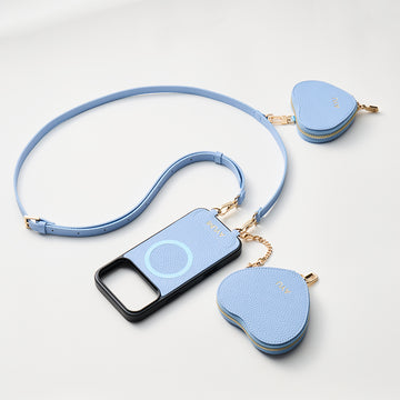 Blue iPhone 17 Pro Max crossbody wallet phone case with hands-free for shopping