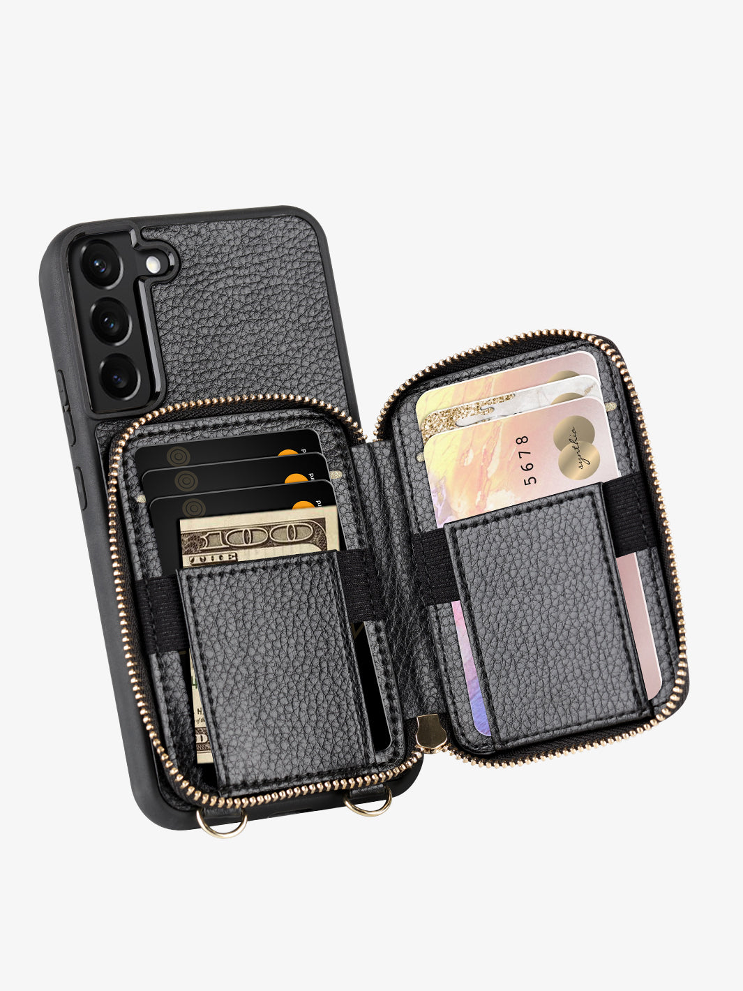 Samsung galaxy s22 plus wallet phone case with kickstand in black