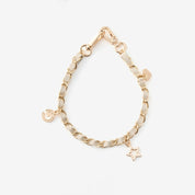 Elegant Chain Leather Wrist Strap Beige for iPhone Duo

