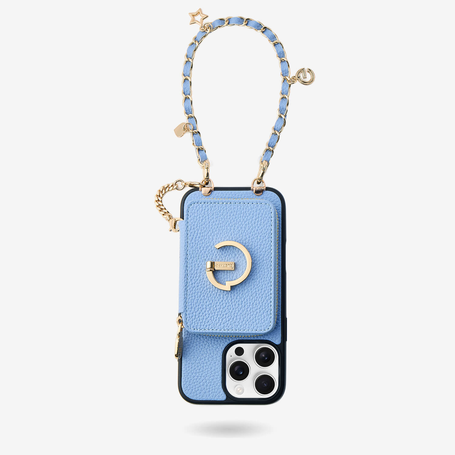 Blue phone case with wristlet
