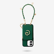 Green iPhone 16 Plus phone case with wristlet
