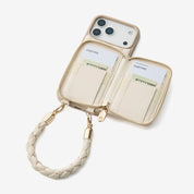 BraidTrend- Beige Wallet Phone Case with Detachable Rope Style Wrist Strap for iPhone Series-Mobile Phone Cases-WRISTBAND & PHONE POUCH