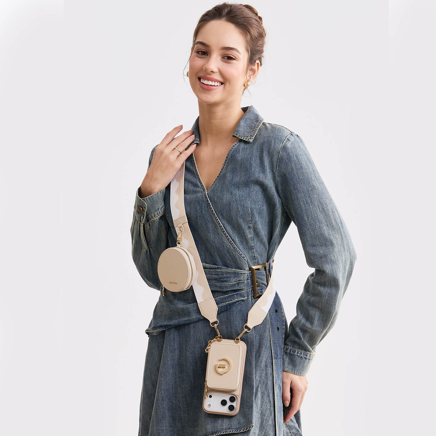 Original Design Set- Bicolor Webbing Crossbody Phone Case With Round Pouch Set-Mobile Phone Cases-Custype