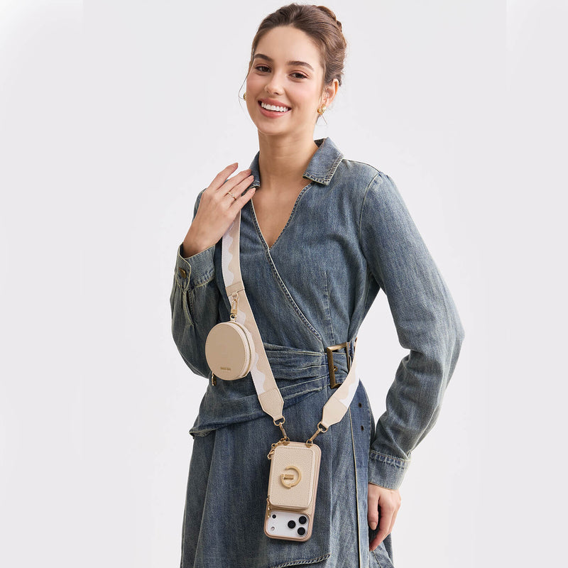Original Design Set- Bicolor Webbing Crossbody Phone Case With Round Pouch Set-Mobile Phone Cases-Custype
