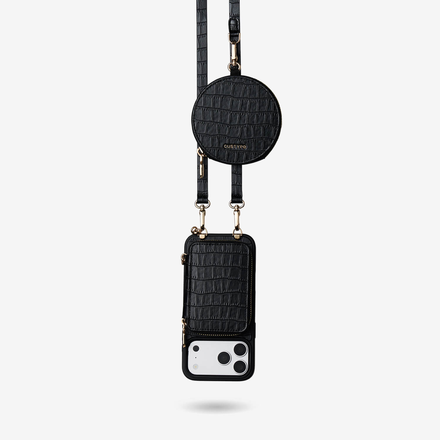 Crocodile Craft Set- Detachable Wireless Charging Crossbody Wallet Phone Case Round Pouch Set