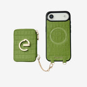 クロコダイルデザインセット - 取り外し可能なワイヤレス充電Eスタンドウォレットフォンケース - iPhone 17 Air