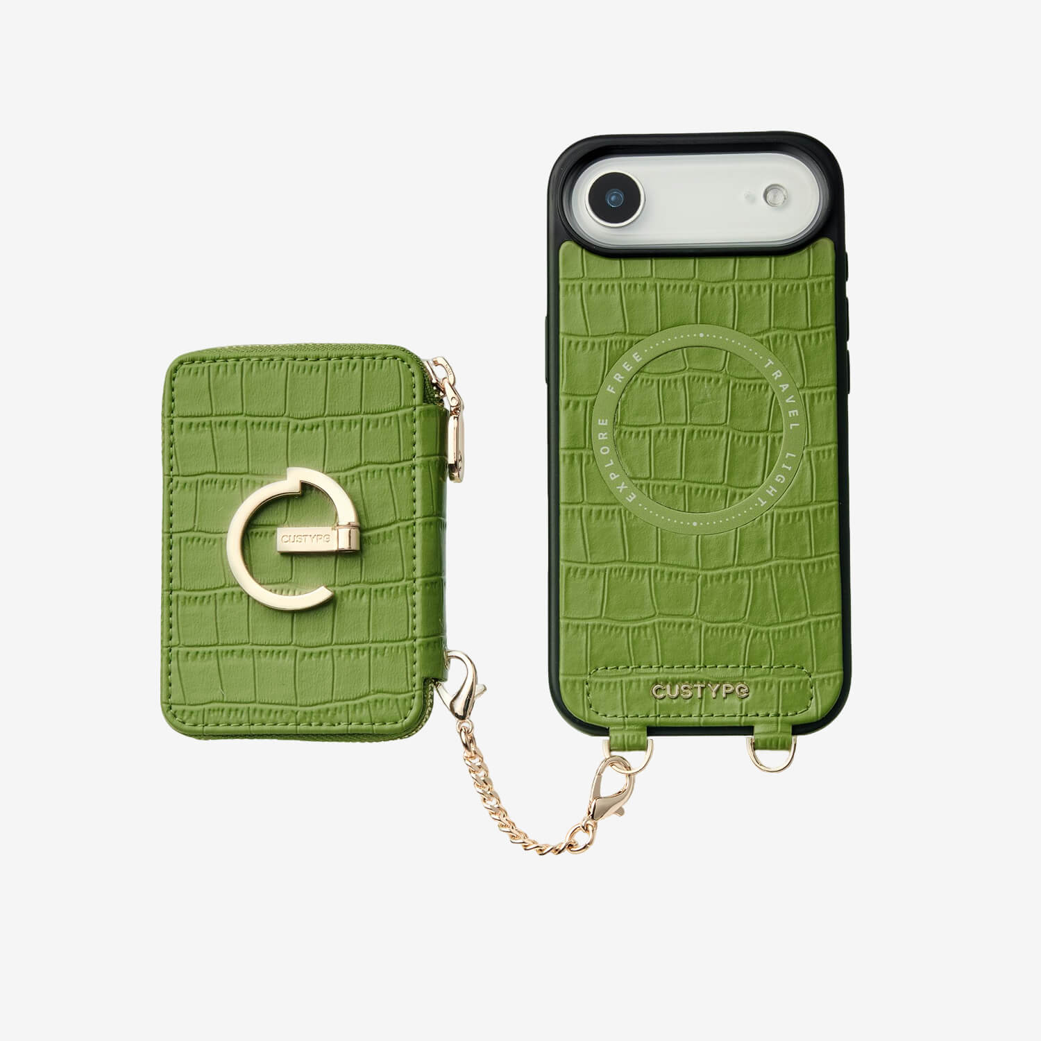 クロコダイルデザインセット - 取り外し可能なワイヤレス充電Eスタンドウォレットフォンケース - iPhone 17 Air