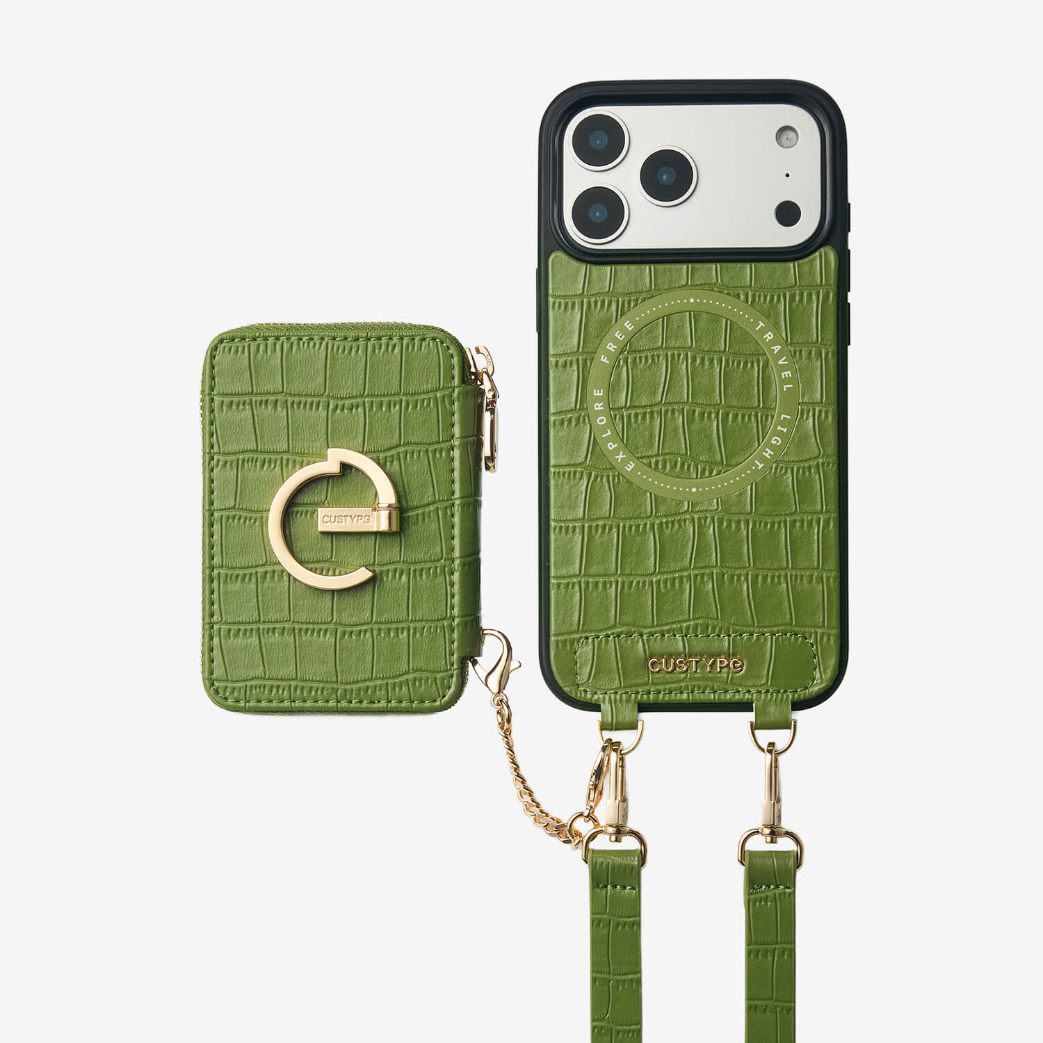 Crocodile Design Set- Detachable Wireless Charging Crossbody E-stand Wallet Phone Case Set-Mobile Phone Cases-DETACHABLE WALLET & WIRELESS CHARGING