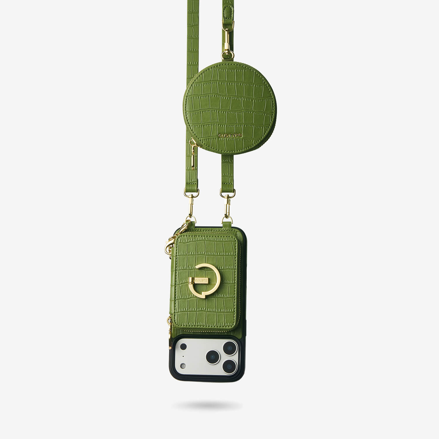 Crocodile Design Set- Detachable Wireless Charging Crossbody E-Stand Wallet Phone Case Round Pouch Set-Mobile Phone Cases-DETACHABLE WALLET & ROUND POUCH