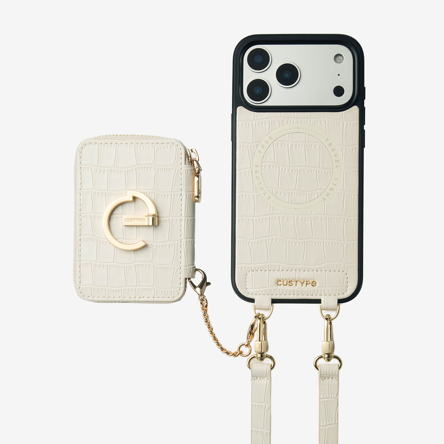 Crocodile Design Set- Detachable Wireless Charging Crossbody E-stand Wallet Phone Case Set-Mobile Phone Cases-DETACHABLE WALLET & WIRELESS CHARGING