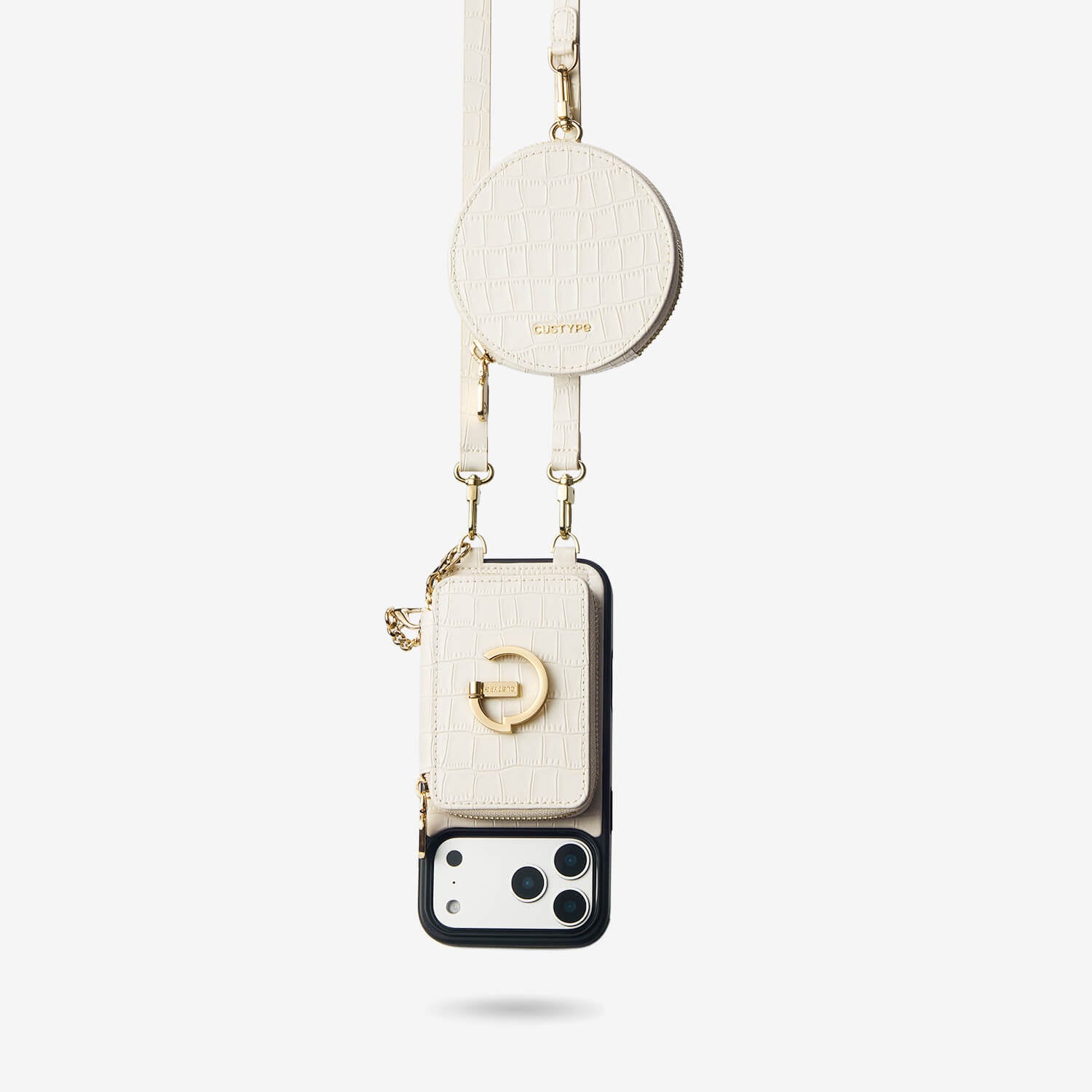 Crocodile Design Set- Detachable Wireless Charging Crossbody E-Stand Wallet Phone Case Round Pouch Set-Mobile Phone Cases-DETACHABLE WALLET & ROUND POUCH