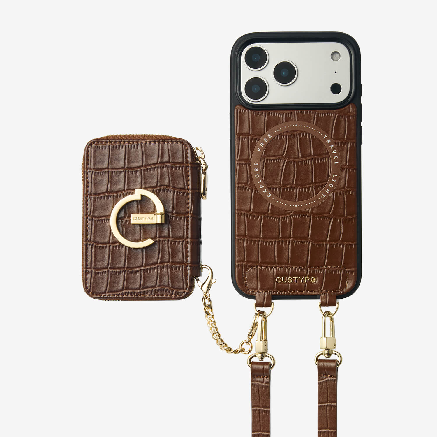 Crocodile Design Set- Detachable Wireless Charging Crossbody E-stand Wallet Phone Case Set-Mobile Phone Cases-DETACHABLE WALLET & WIRELESS CHARGING