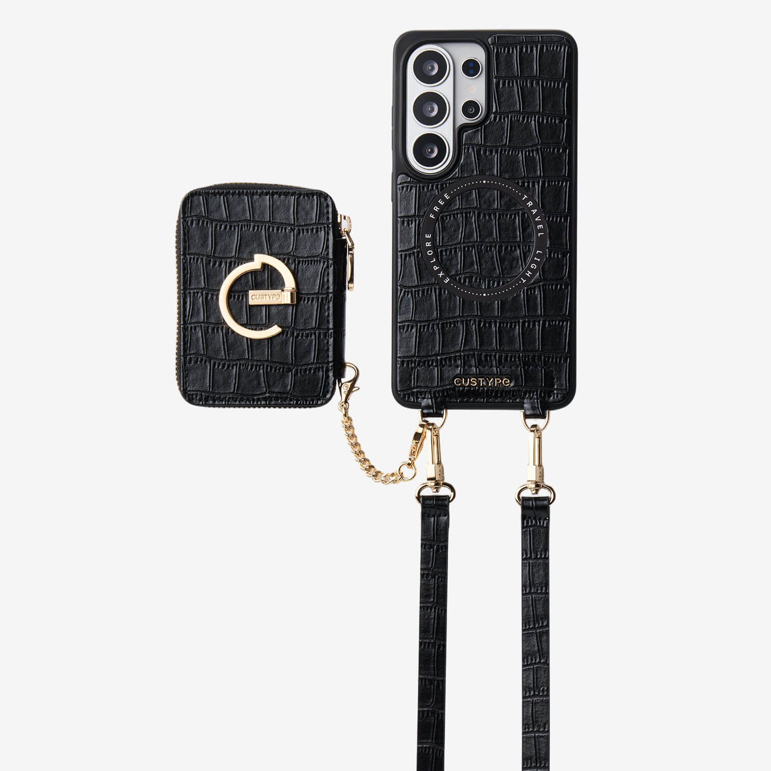 Crocodile Design Set- Samsung Galaxy Magnetic Grip Wallet Phone Case with Carrying Strap-Mobile Phone Cases-Custype