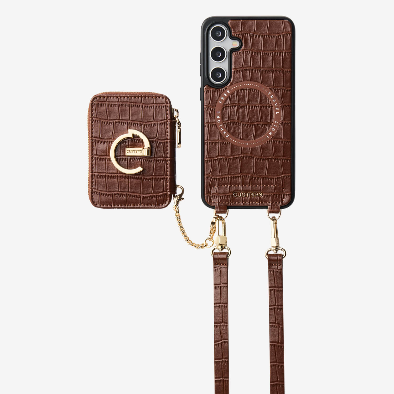 Crocodile Design Set- Samsung Galaxy Magnetic Grip Wallet Phone Case with Carrying Strap-Mobile Phone Cases-Custype