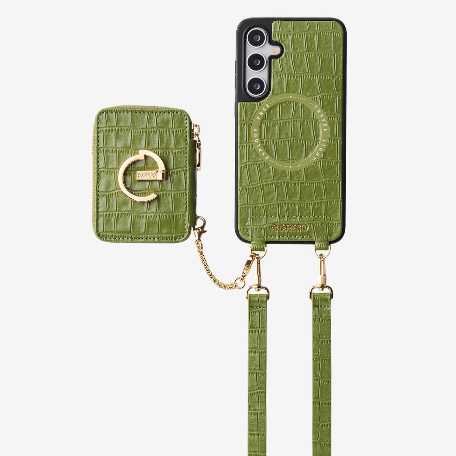 Crocodile Design Set- Samsung Galaxy Magnetic Grip Wallet Phone Case with Carrying Strap-Mobile Phone Cases-Custype