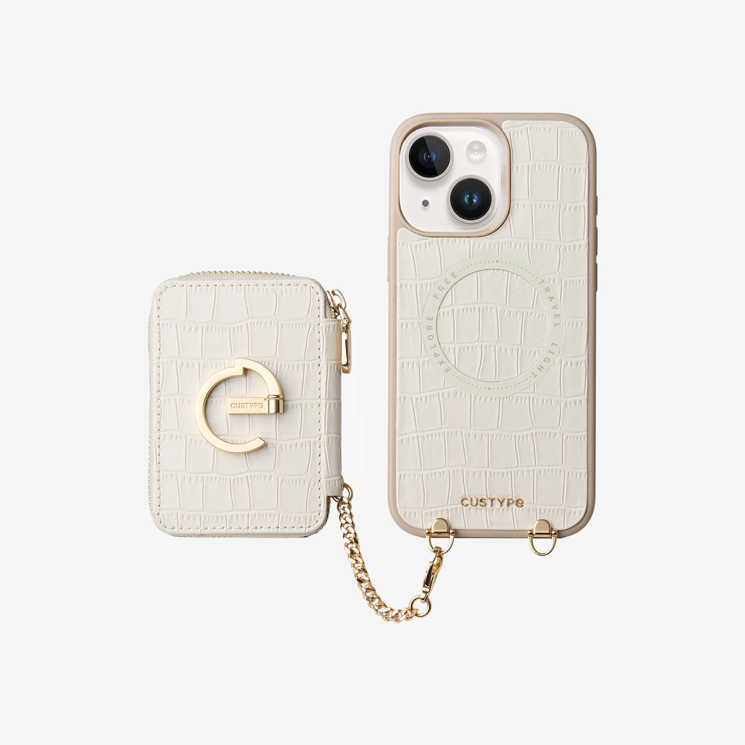 Crocodile Design Set- Detachable Wireless Charging E-stand Wallet Phone Case-Mobile Phone Cases-DETACHABLE WALLET & WIRELESS CHARGING-White-iPhone 16 Plus-Custype