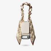 Beige iPhone 17 Air phone case with magnetic wallet and silk wrist strap for shopping