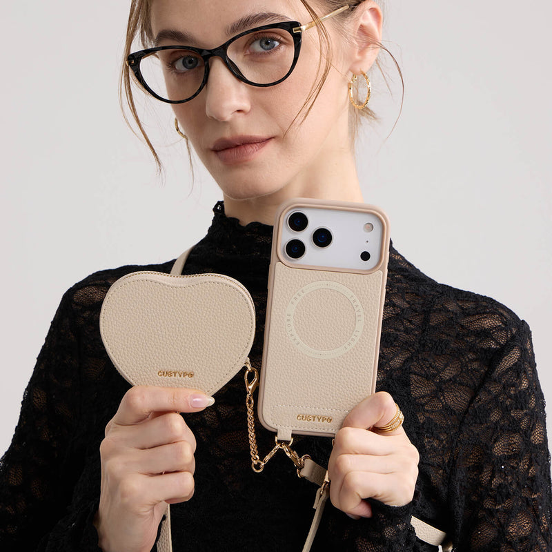 ハートデザインキット – 取り外し可能なハートポーチ付きクロスボディiPhoneケース