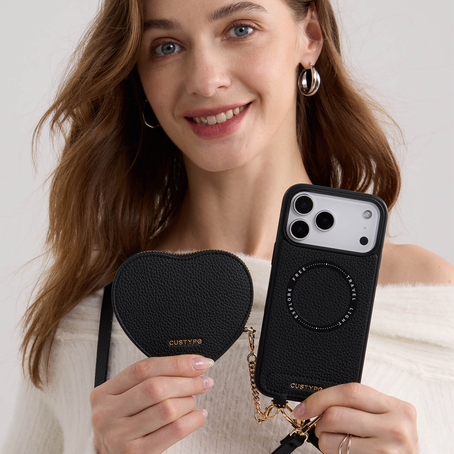 ハートデザインキット – 取り外し可能なハートポーチ付きクロスボディiPhoneケース