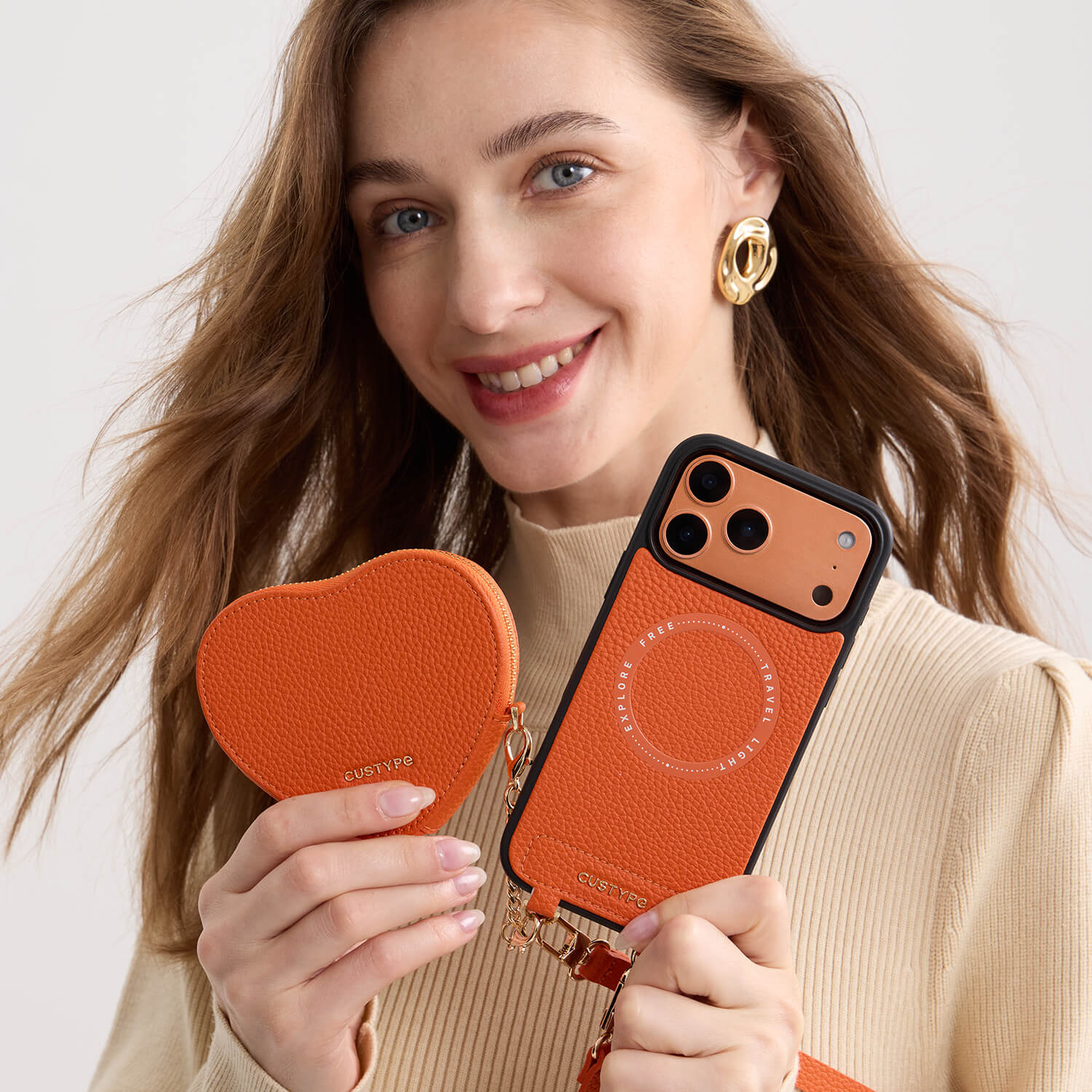 ハートデザインキット – 取り外し可能なハートポーチ付きクロスボディiPhoneケース