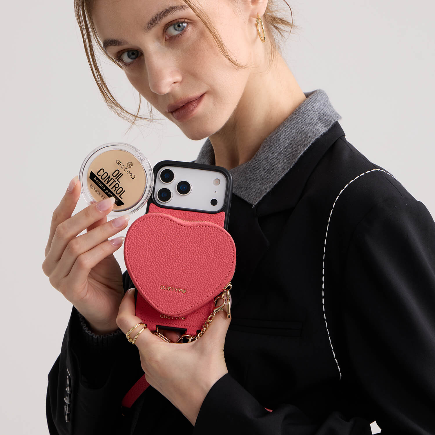 iPhoneアクセサリー CUSTYPG iPhone15 iPhone 15 Pro Magsafe Case with Heart Pouch & Crossbody Strap