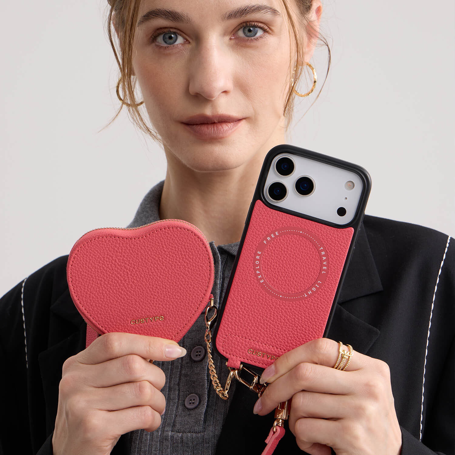 ハートデザインキット – 取り外し可能なハートポーチ付きクロスボディiPhoneケース