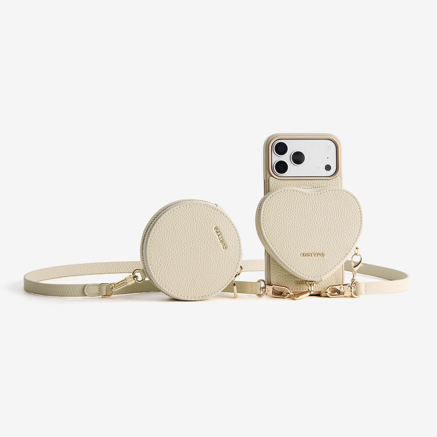 ハートポーチ付きワイヤレス充電対応iPhoneケース｜レザー製カバー