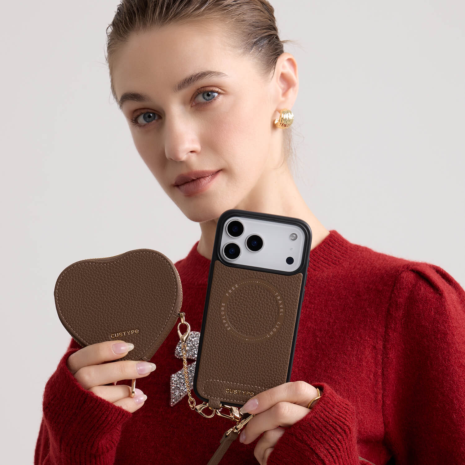 モランディグレースキット – クロスボディストラップ＆ハートポーチ付きフォンケース