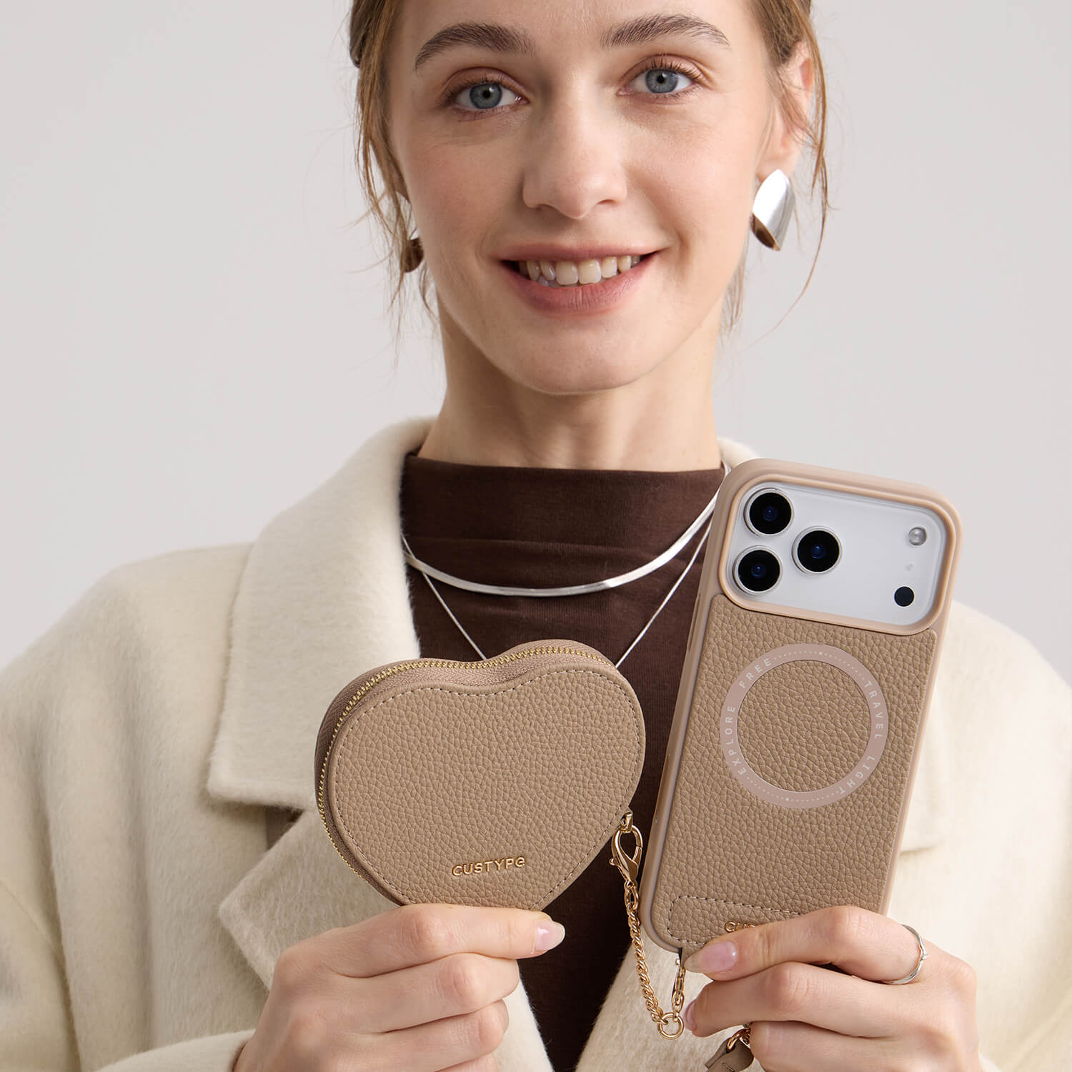 モランディグレースキット – クロスボディストラップ＆ハートポーチ付きフォンケース