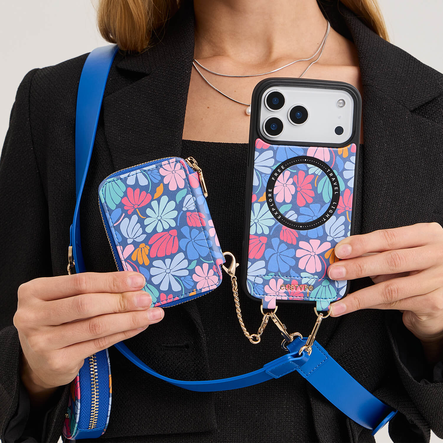Bloom Theme Luxury Crossbody iPhone Case with Wallet & Magnetic