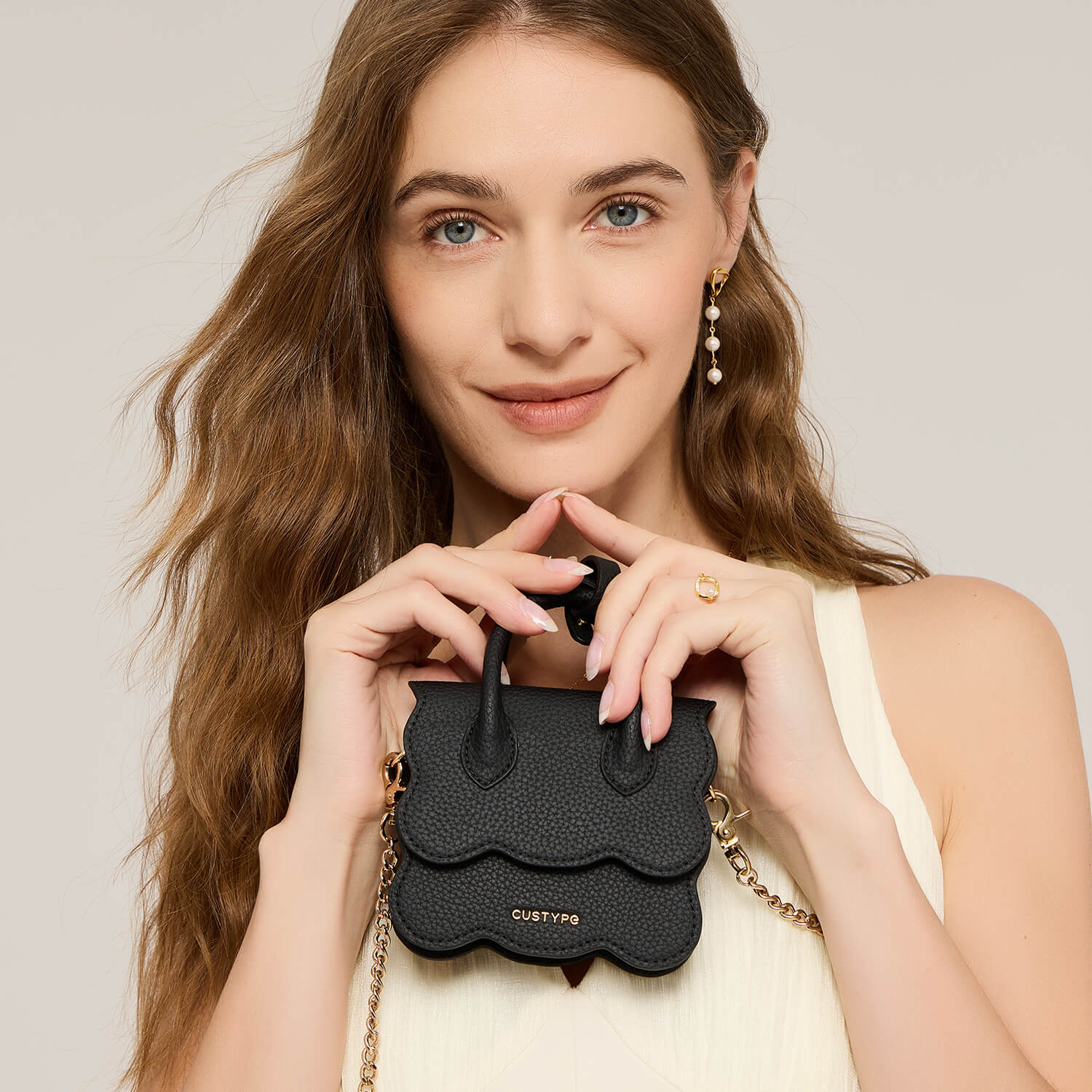 AirPods Pouch- Crossbody Mini Flap Bag-AirPods case-Lychee Pattern Leather Mini Zip Pouch